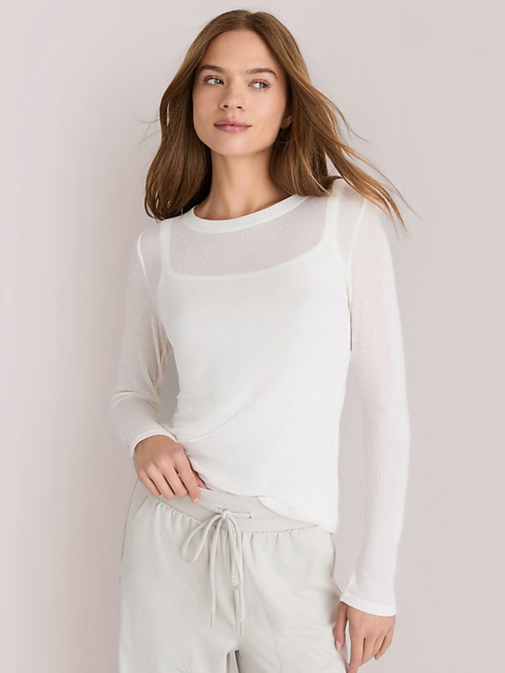 Lou & Grey Double Layer Top Long Sleeve Whisper White NWT SIZE S